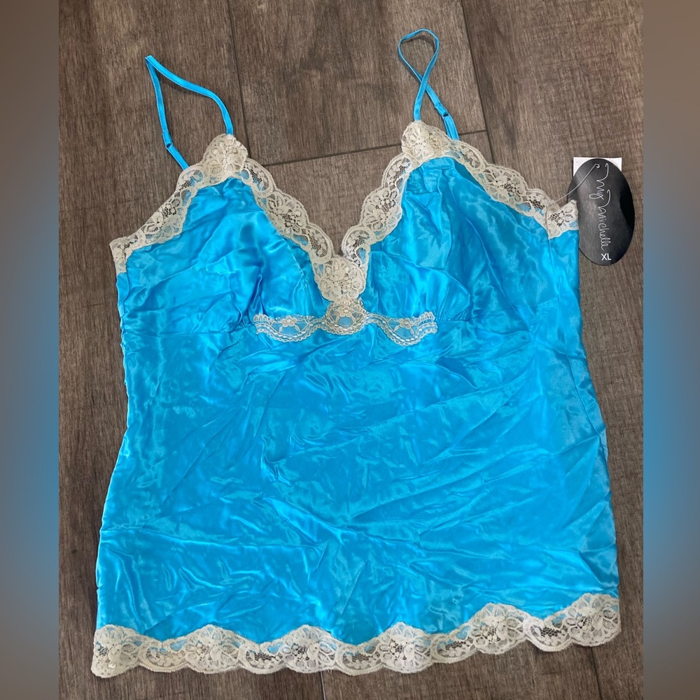 My Michelle Vibrant Blue Chemise with Cream Lace